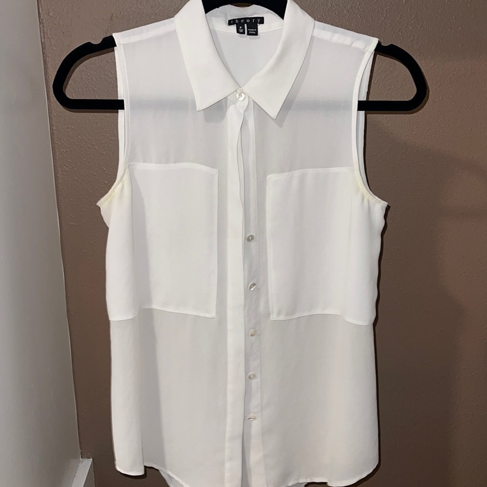 Theory white sleeveless button down SILK